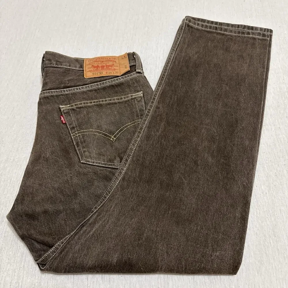 Levis 501xx Jeans Men 34x32 Brown 100% Cotton Straight Leg Button Fly